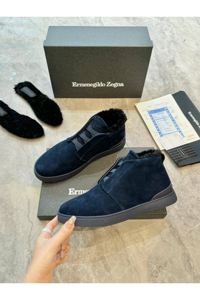 Zegna Кроссовки с мехом Triple Stitch - Navy