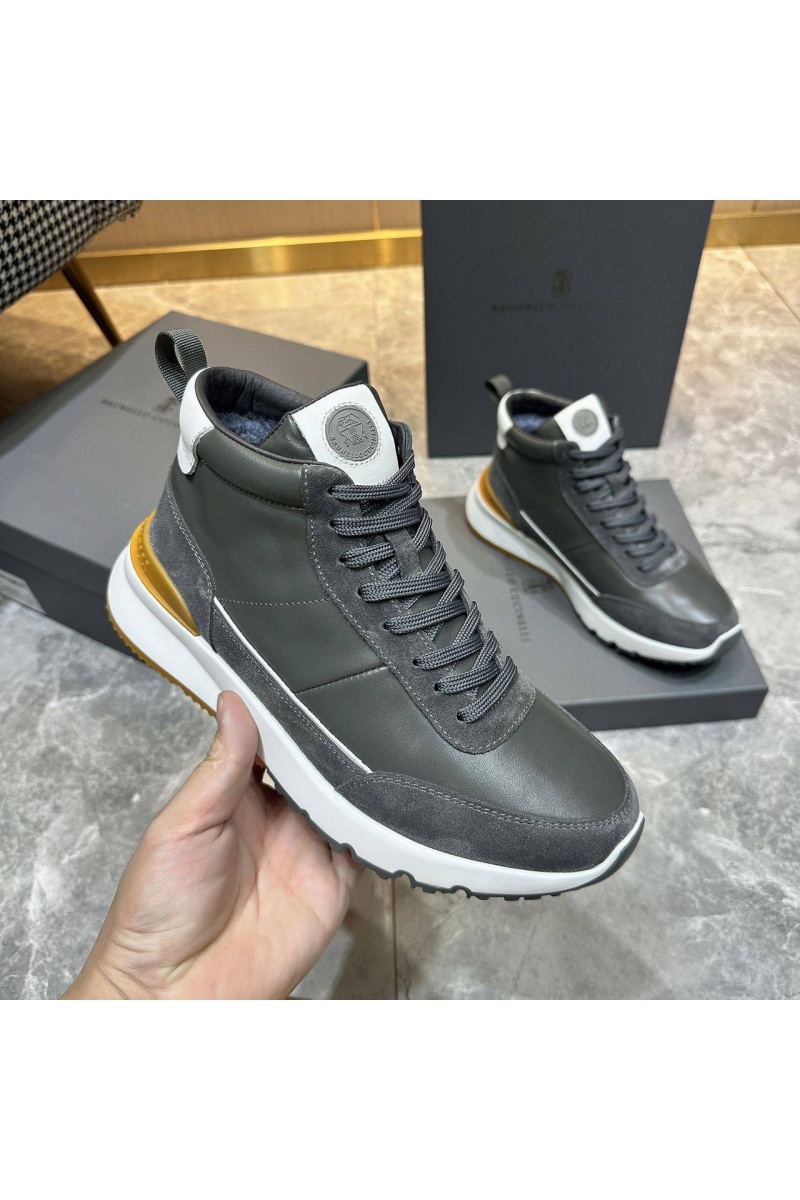 Designer Кожаные кроссовки с мехом high-top - Grey