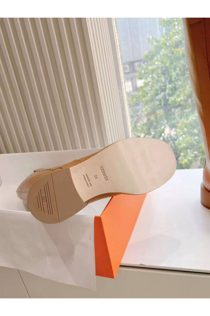 Hermes Женские кожаные сапоги Hermes Premium - Brown
