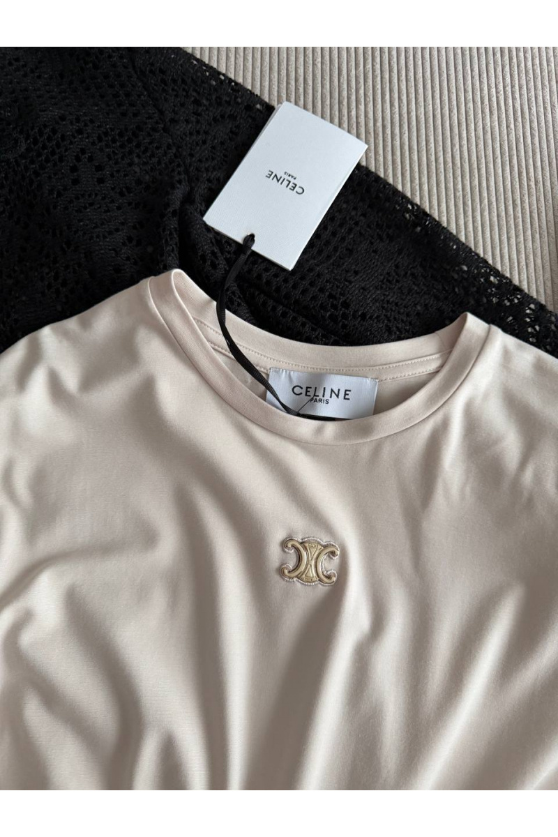 Celine Женская бежевая футболка premium