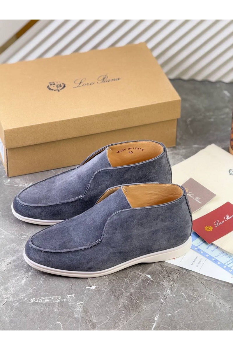 Loro Piana Замшевые лоферы с меховой стелькой Open Walk - Blue