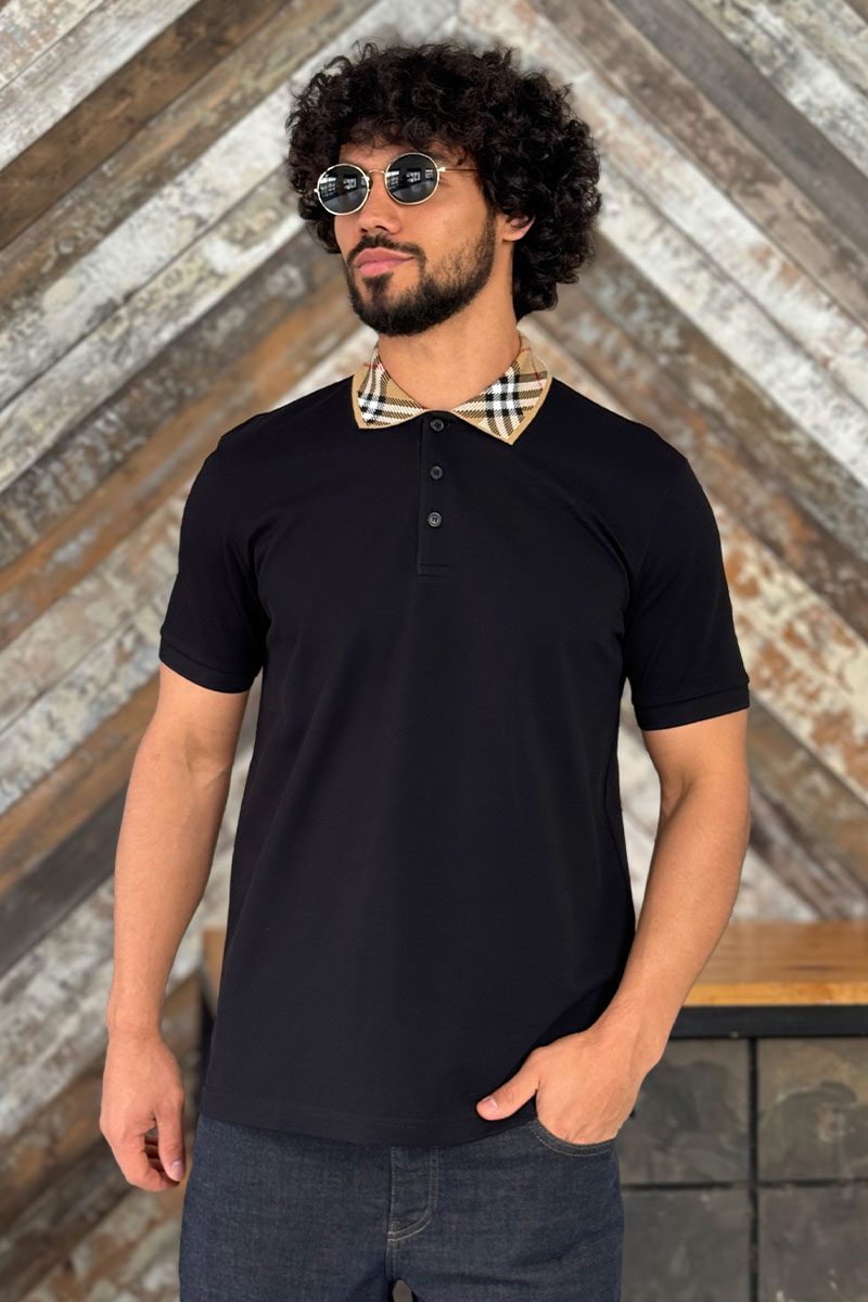 Burberry Мужское чёрное поло check collar