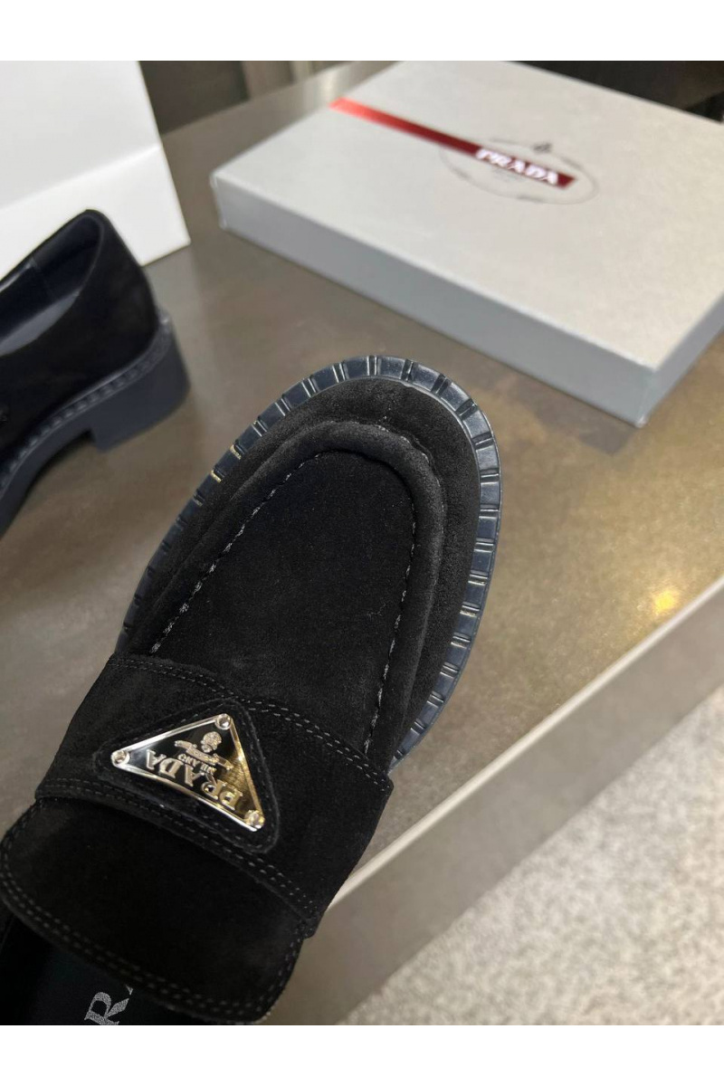 Prada Женские замшевые лоферы Premium - Black