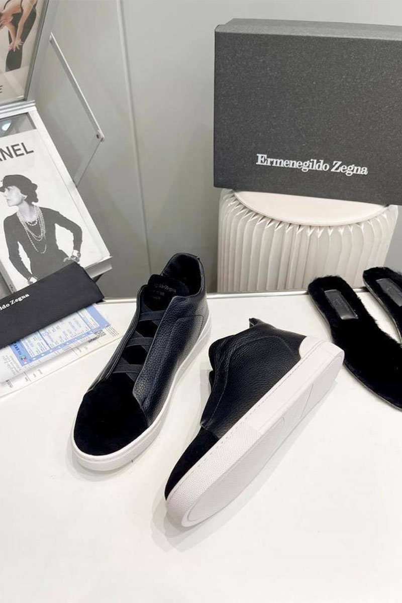 Zegna Кроссовки с мехом Triple Stitch - Black