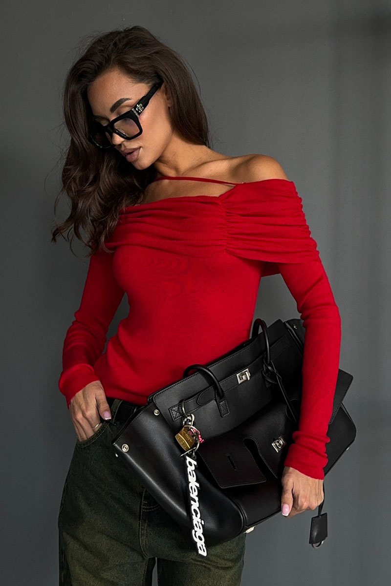 Max Mara Женский кашемировый лонгслив Max Mara красного цвета