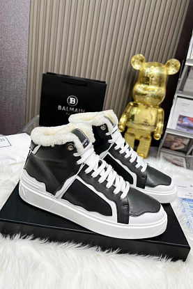 Кожаные кроссовки с мехом high-top - Black / White