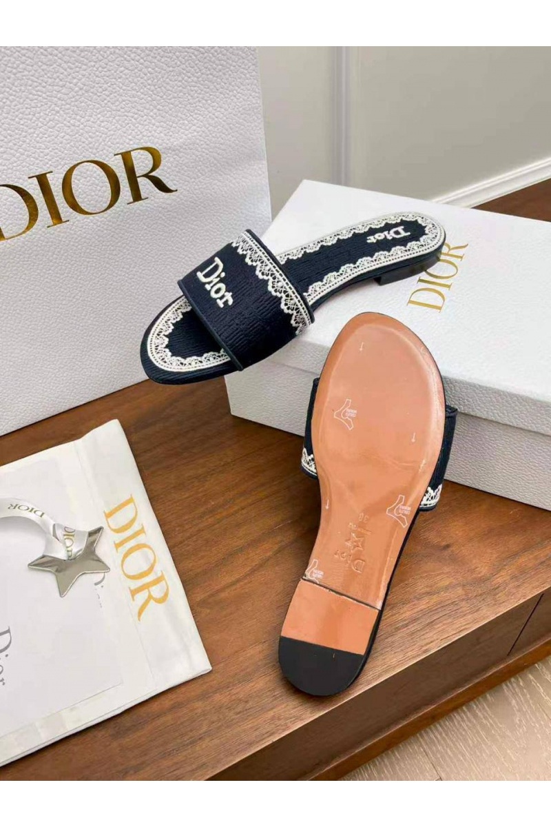 Dior Женские шлепанцы Dway Slide Embroidered Cotton premium