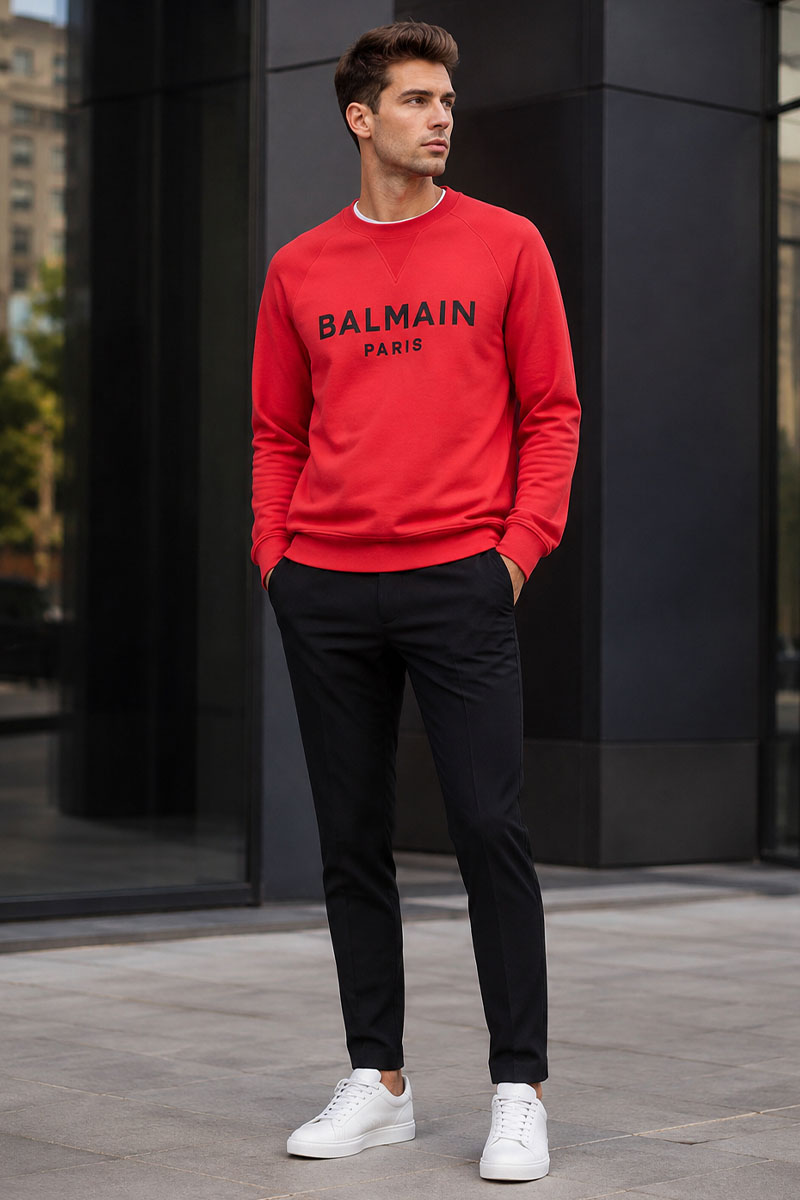 Balmain Мужской красный свитшот Paris logo-print
