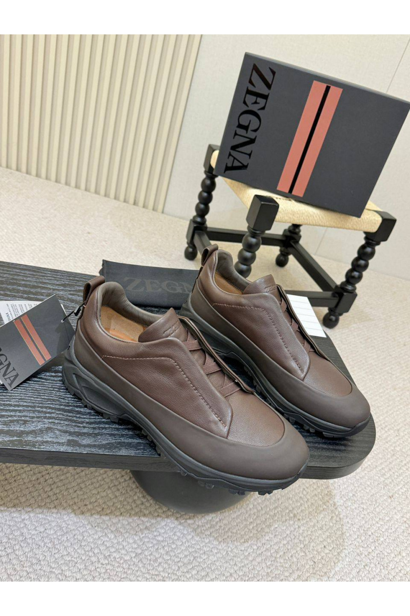 Zegna Кожаные кроссовки Triple Stitch Monte - Brown