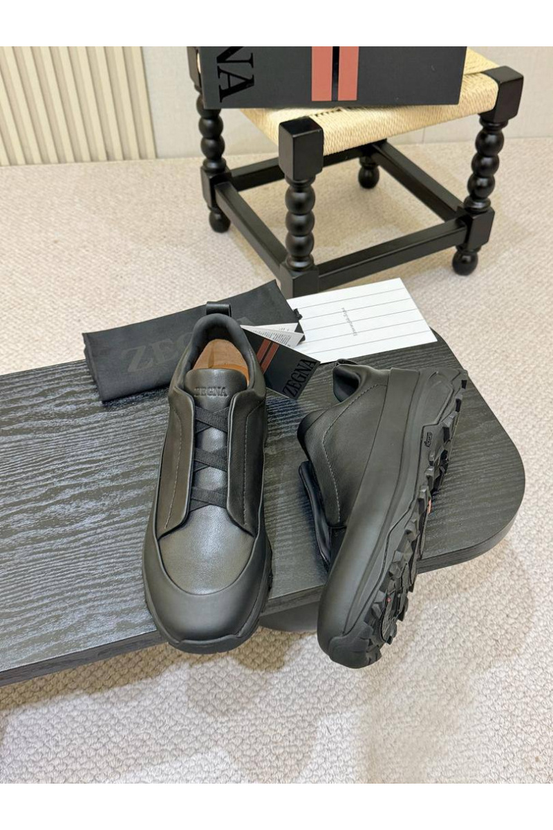 Zegna Кожаные кроссовки Triple Stitch Monte - Black