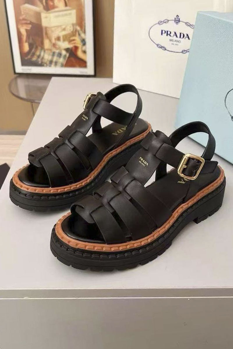 Prada Женские кожаные сандалии на платформе Fisherman