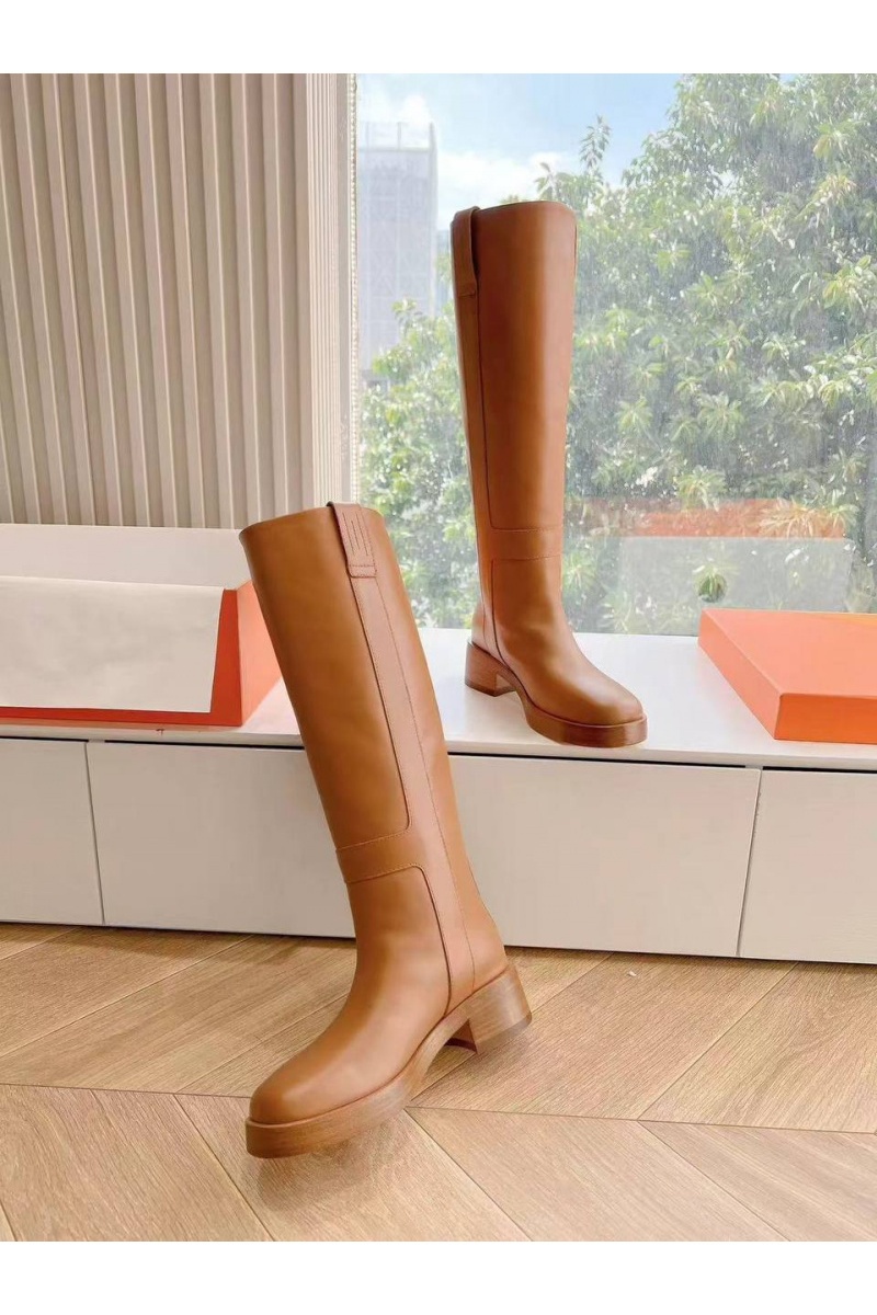 Hermes Женские кожаные сапоги Hermes Premium - Brown