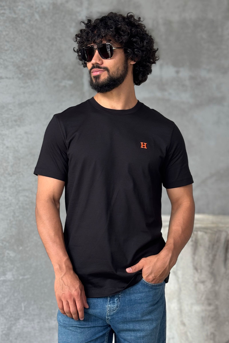 Hermes Футболка чёрного цвета H embroidered