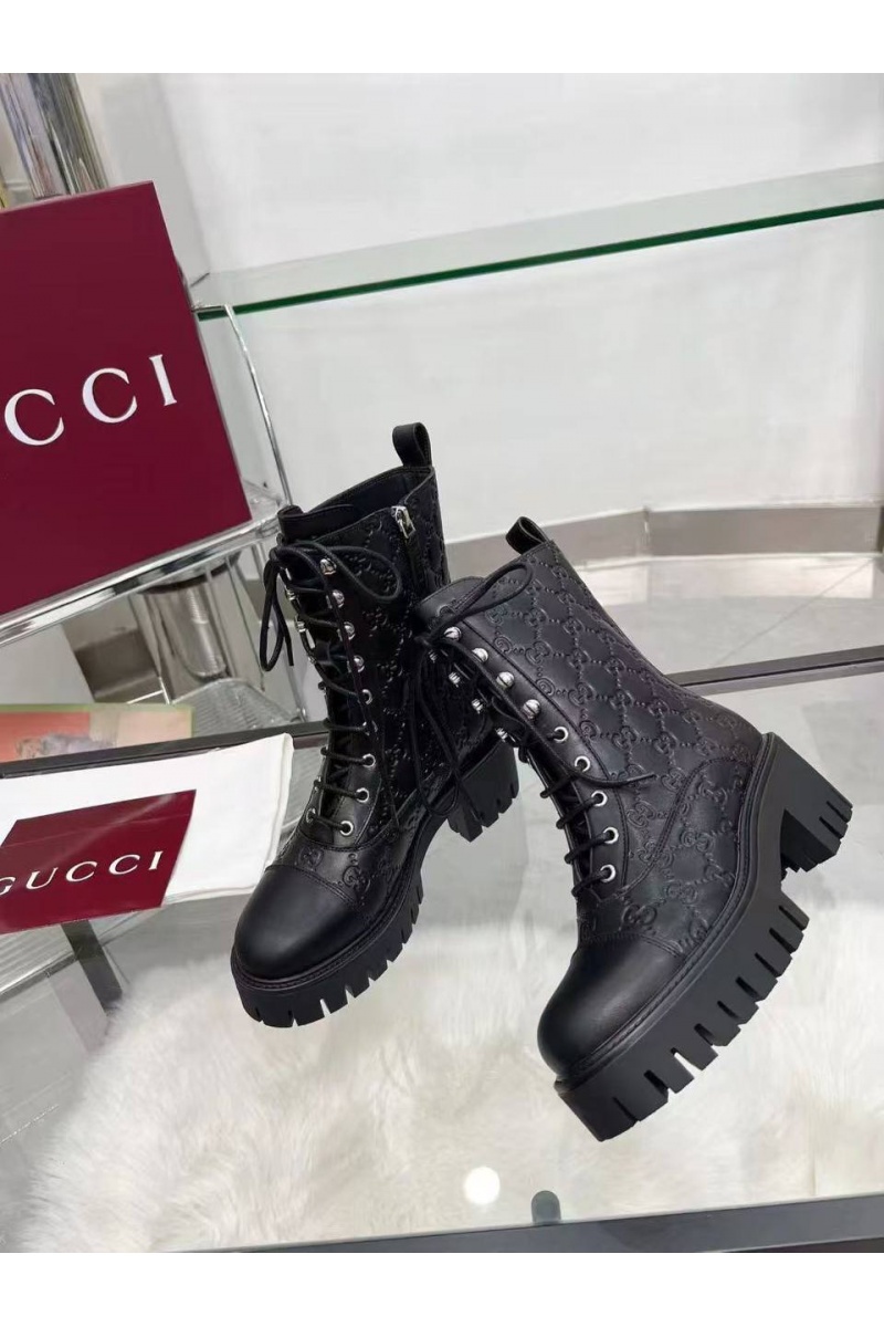 Gucci Женские кожаные ботинки Double G