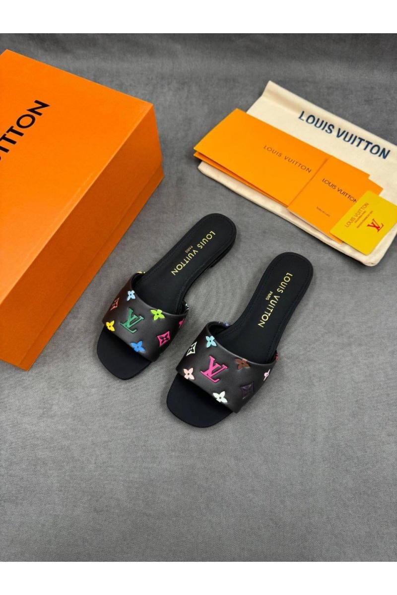 Lоuis Vuittоn Женские кожаные шлёпанцы Takashi Murakami Multicolore premium