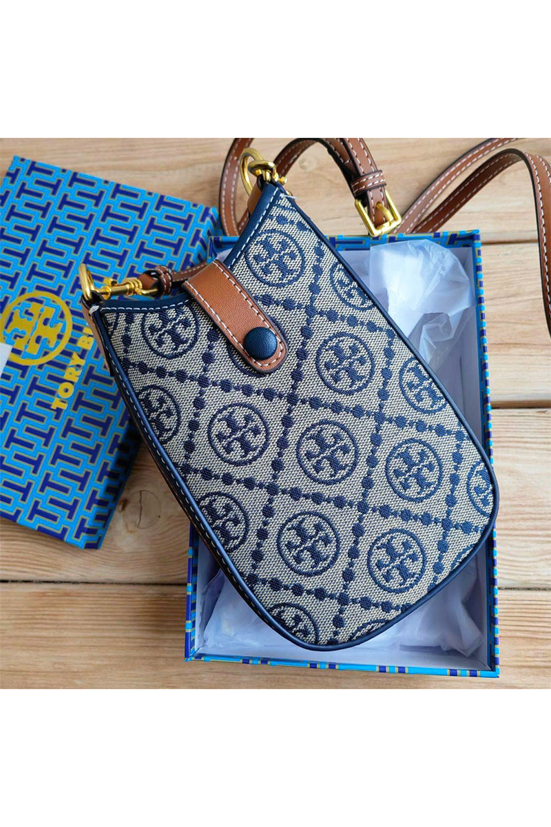 Designer Clothing Сумка для телефона Tory Burch T Monogram - Navy 18x12 см