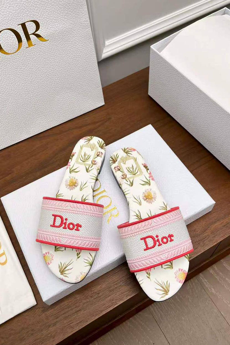 Dior Женские шлепанцы Dway Slide Embroidered Cotton premium