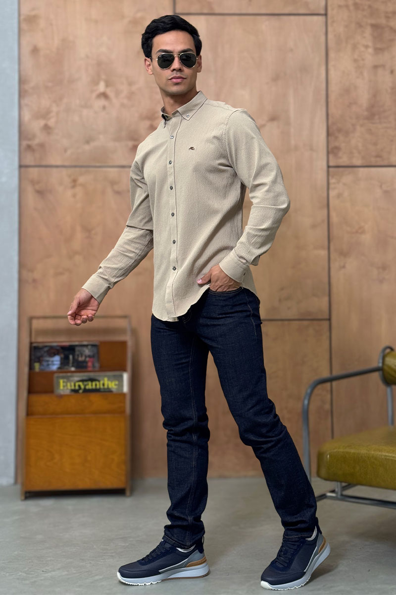 Etro Мужская тёмно-бежевая рубашка Pegasus logo