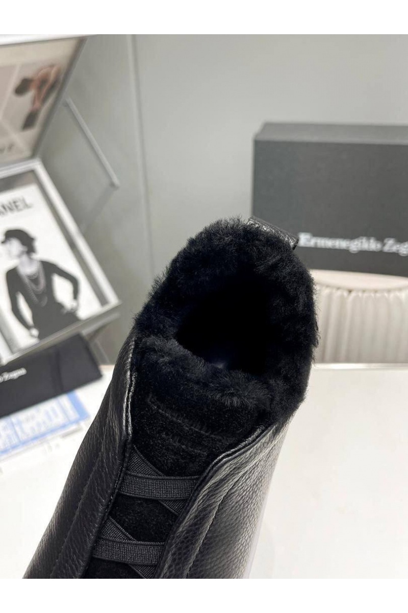 Zegna Кроссовки с мехом Triple Stitch - Black