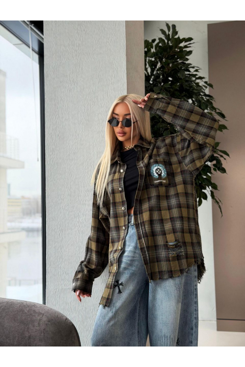 Chrome Hearts Женская оверсайз рубашка в клетку premium
