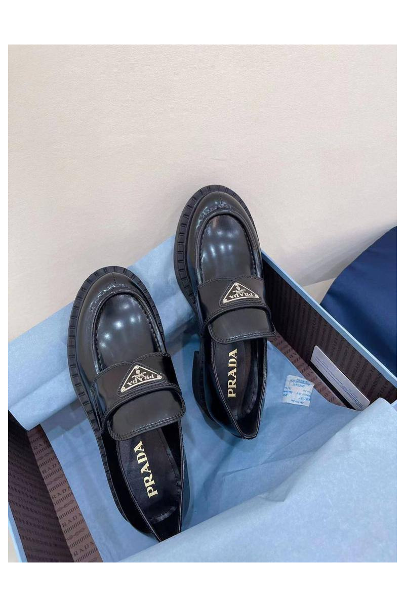 Prada Женские кожаные лоферы Premium - Black
