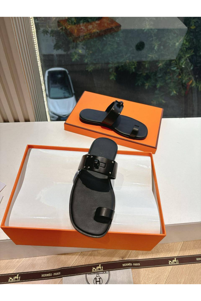 Hermes Женские кожаные шлёпанцы July Kelly premium