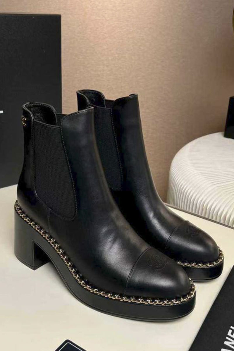 Chаnеl Женские кожаные сапоги premium - Black