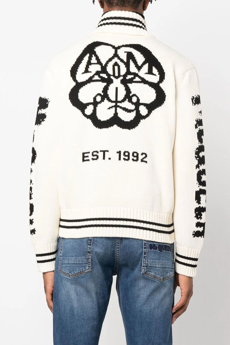 Alexander McQueen Мужской свитер на молнии белого цвета