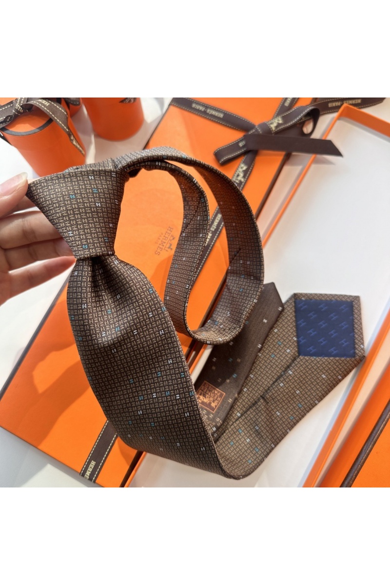 Hermes Галстук  geometric logo-print premium - Brown