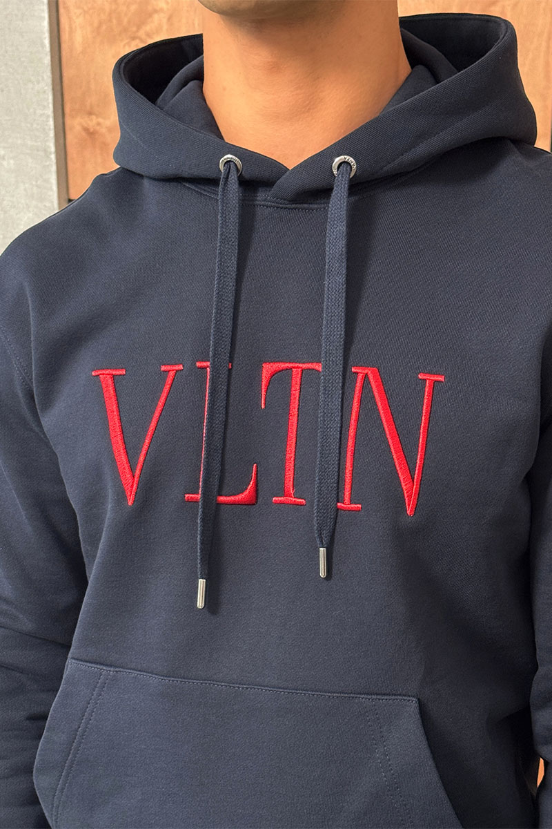 Valentino Мужское тёмно-синее худи logo-embroidered