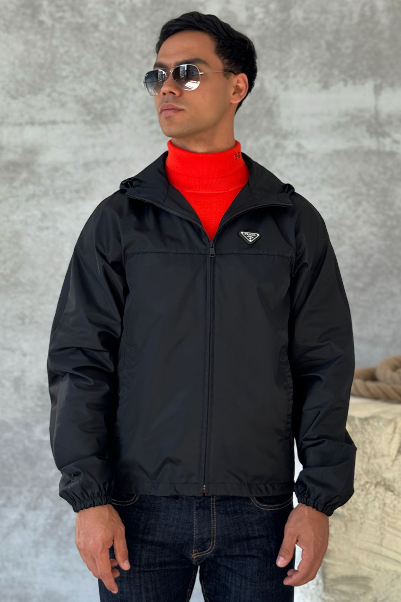 Prada Мужская чёрная ветровка logo-plaque