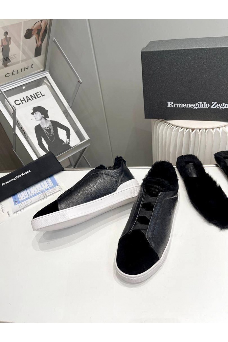 Zegna Кроссовки с мехом Triple Stitch - Black