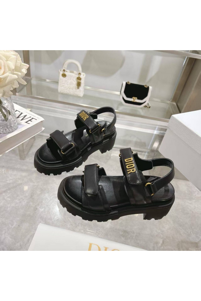 Dior Чёрные женские кожаные сандалии 