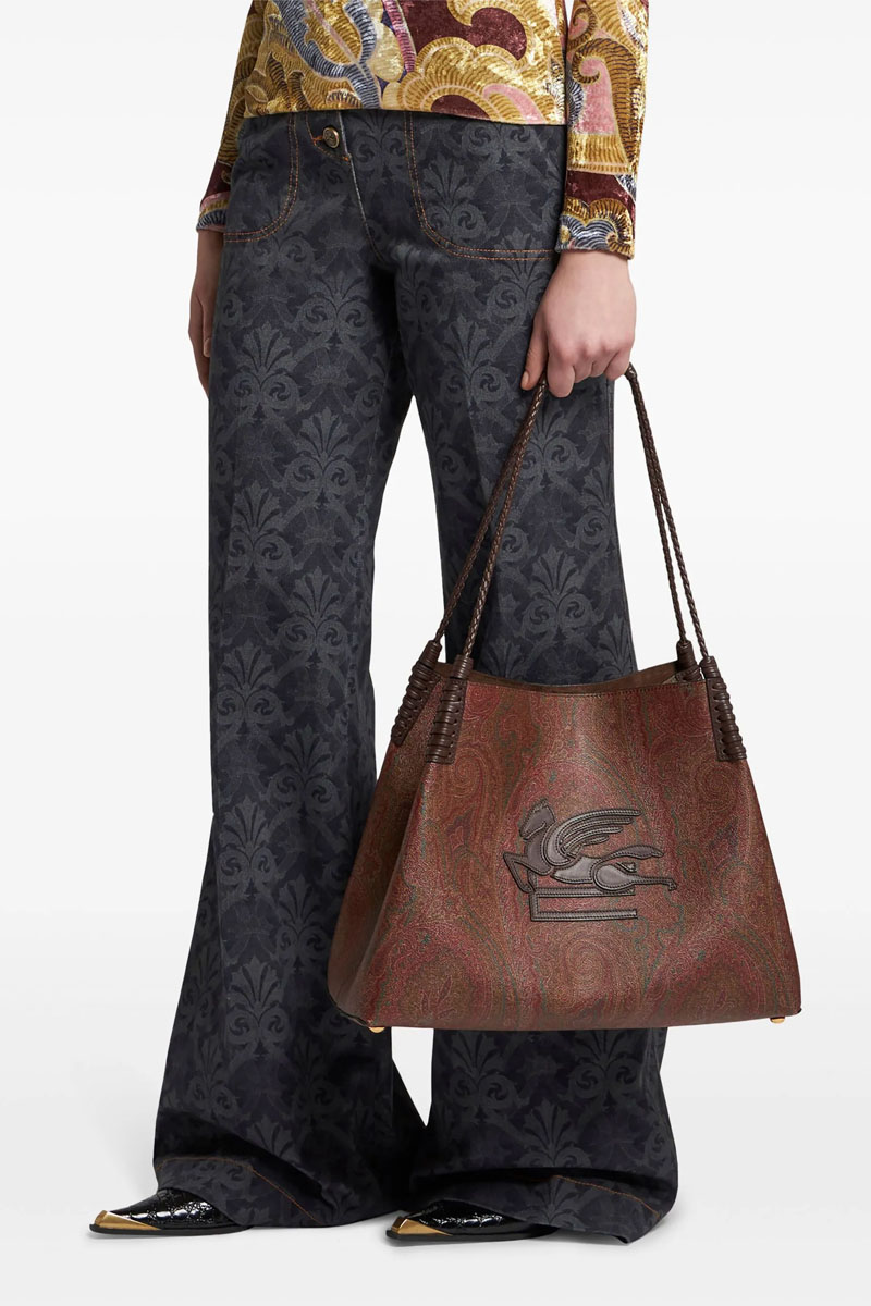 Etro Кожаная сумка с узором пейсли 38x23 см