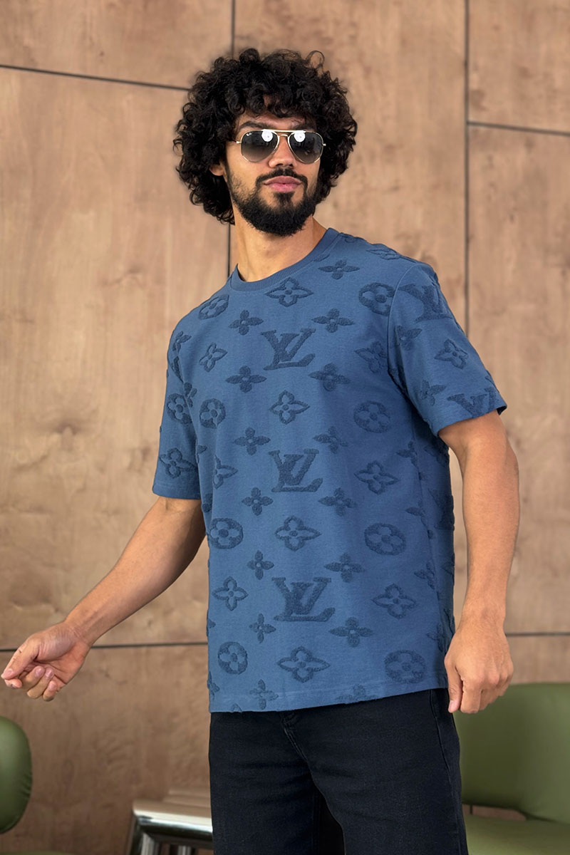 Lоuis Vuittоn Синяя оверсайз футболка Monogram All-over