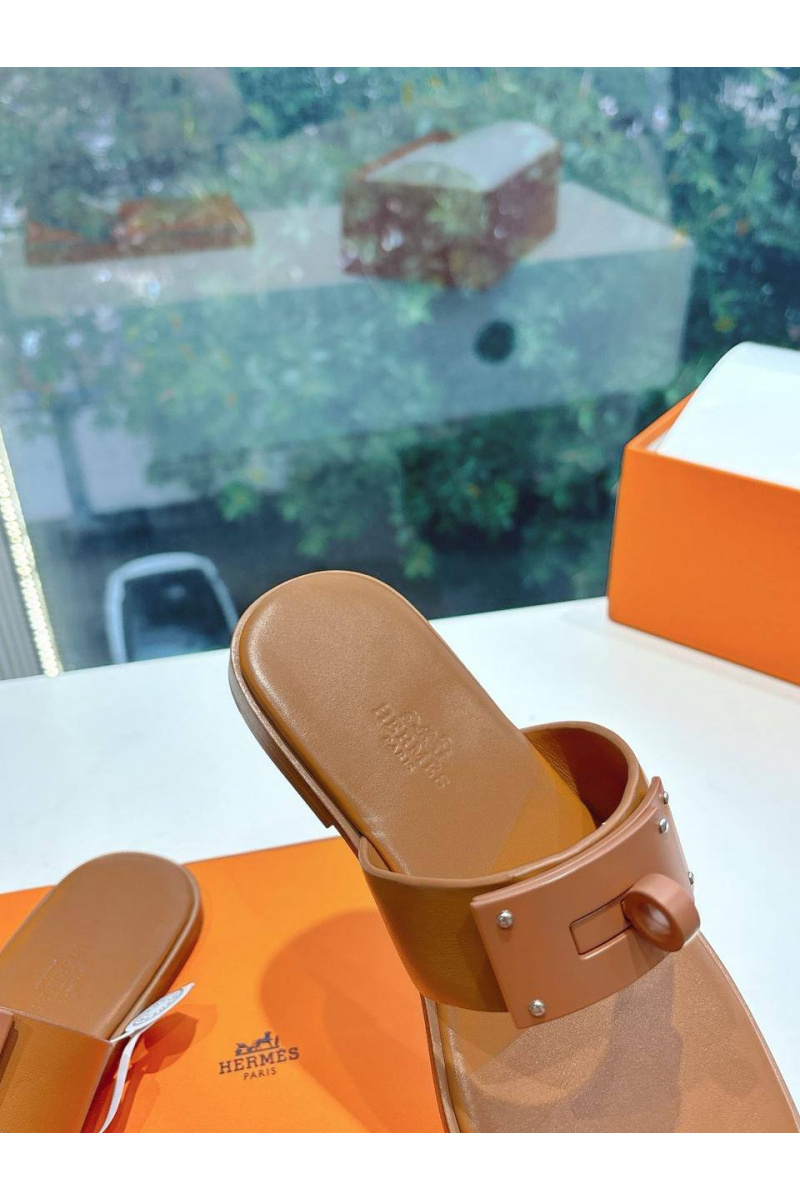 Hermes Женские кожаные шлёпанцы July Kelly premium