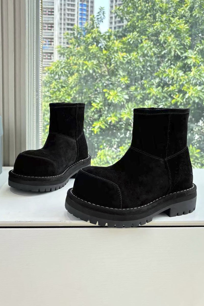 Balenciaga Женские замшевые ботинки с мехом Alaska Fur High Boot Premium - Black