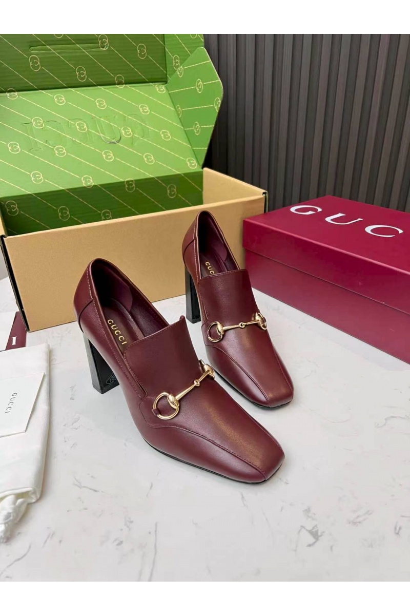 Gucci Женские кожаные лоферы на каблуке Signora Pump premium