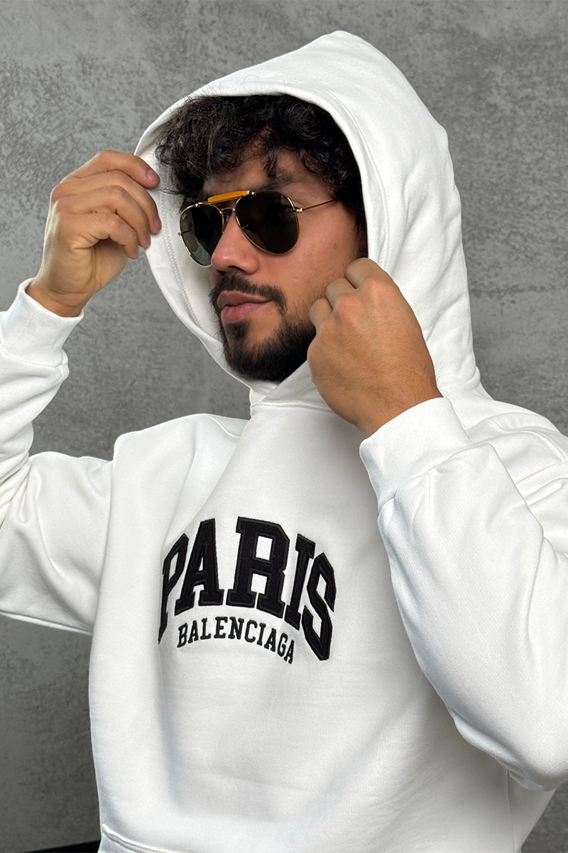 Balenciaga Белое худи Paris logo-embroidered