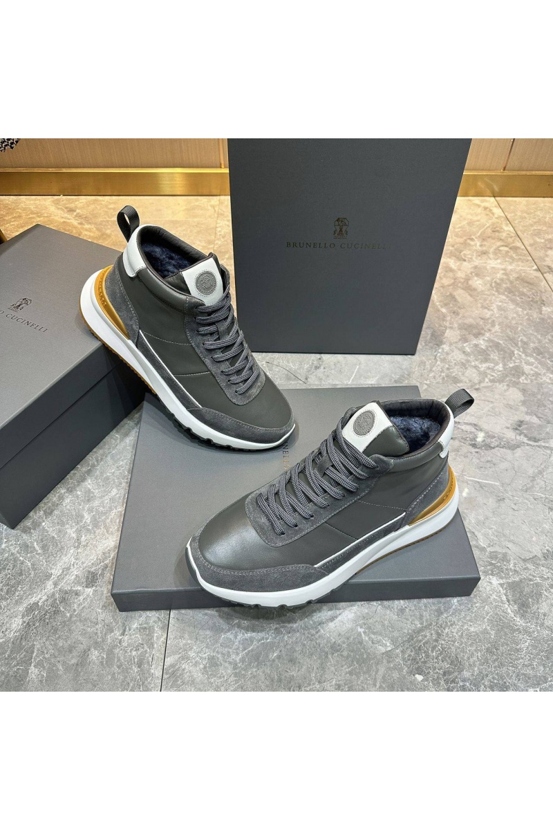Designer Кожаные кроссовки с мехом high-top - Grey