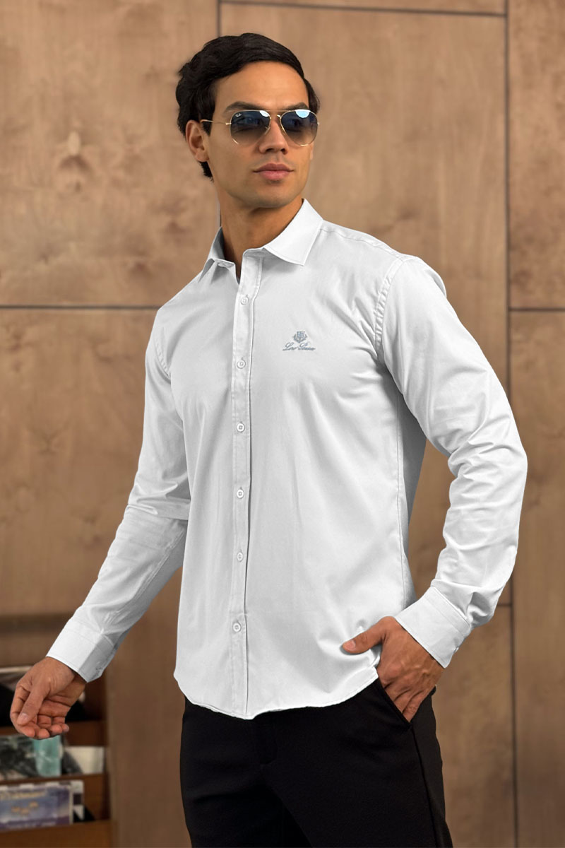 Loro Piana Мужская белая рубашка logo-embroidered