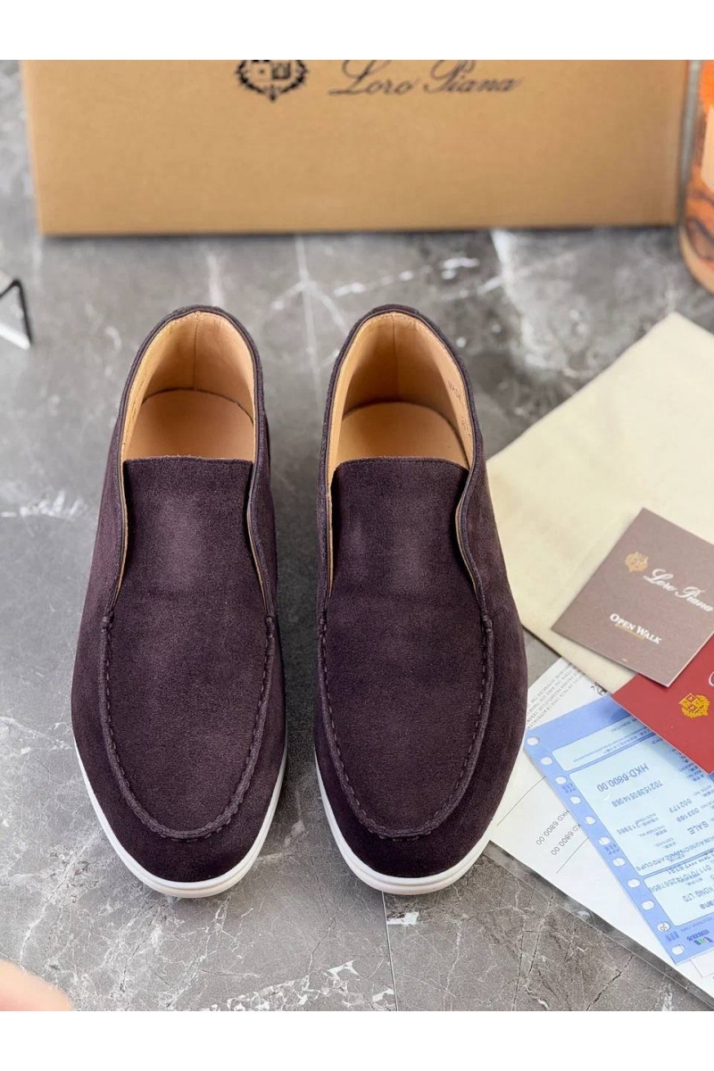 Loro Piana Замшевые лоферы с меховой стелькой Open Walk - Brown