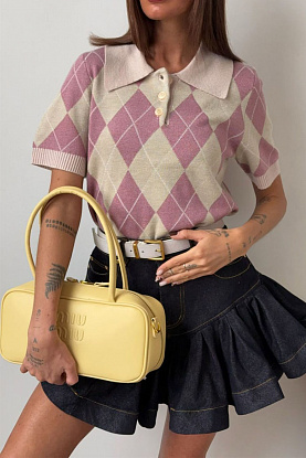 Женское поло diamond pattern - Beige / Pink