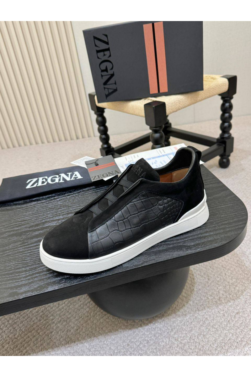 Zegna Мужские кроссовки Triple Stitch Alligator - Black