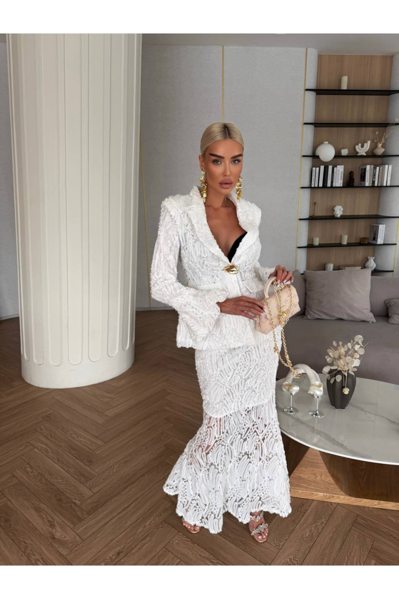 Designer Clothing Женский кружевной костюм белого цвета premium