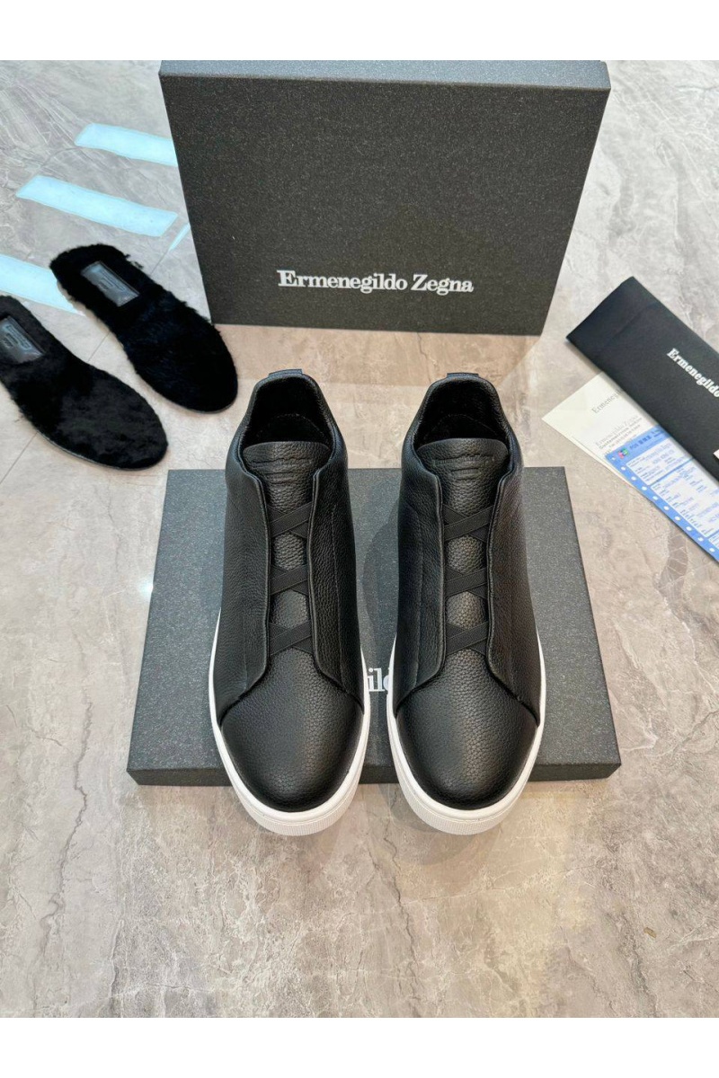Zegna Кроссовки с мехом Triple Stitch - Black