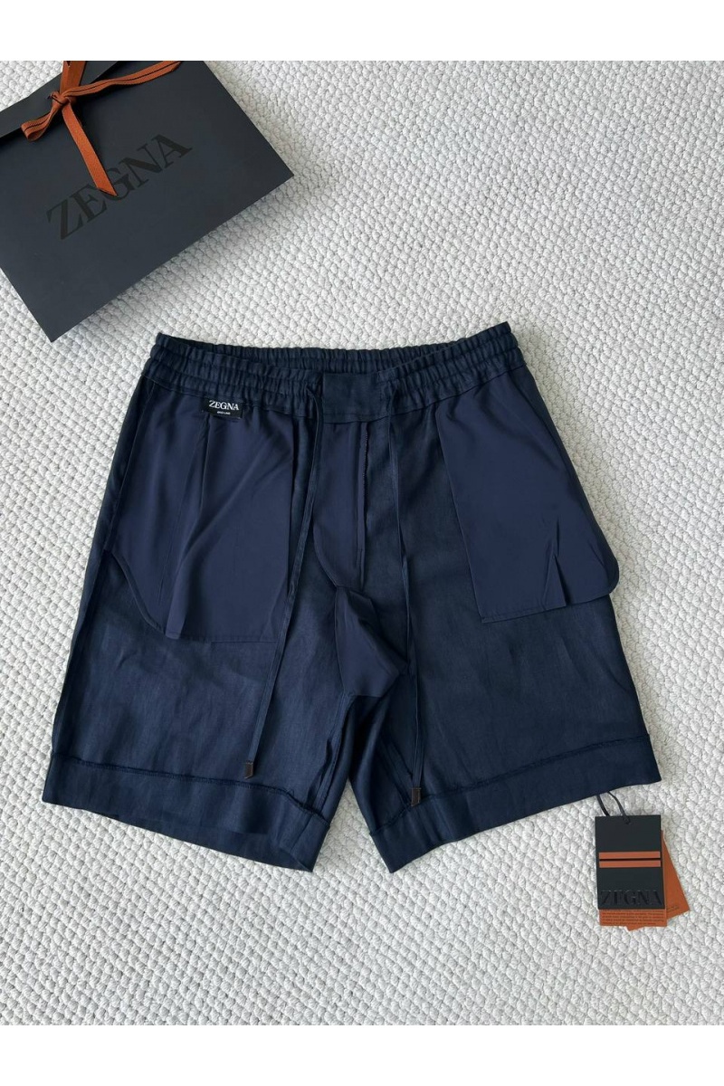 Zegna Льняные шорты тёмно-синего цвета premium