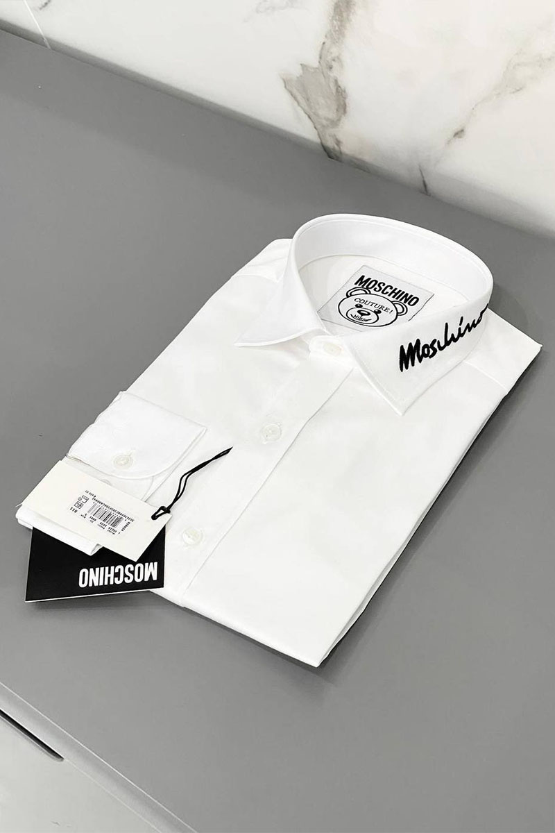 Moschino Мужская белая рубашка embroidered logo