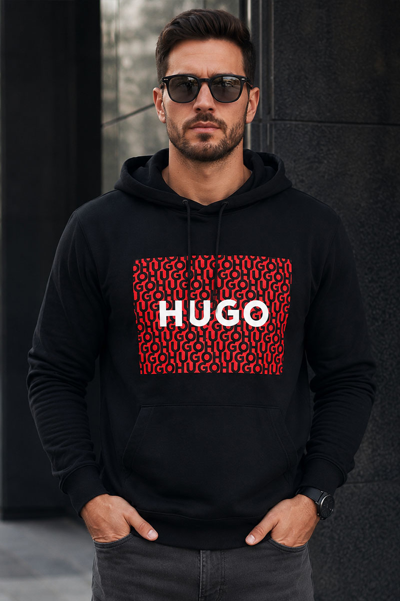 Hugо Воss Чёрное мужское худи Dreeman logo-print