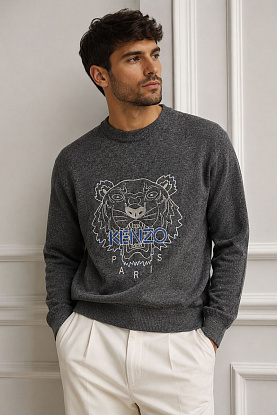 Серый свитер Tiger logo-embroidered